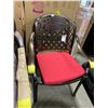 Image 2 : STACK OF 6 BRONZE CAST ALUMINUM OUTDOOR PATIO STACKING CHAIRS WITH RED CUSHIONS