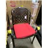 Image 2 : STACK OF 6 BRONZE CAST ALUMINUM OUTDOOR PATIO STACKING CHAIRS WITH RED CUSHIONS