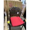 Image 2 : STACK OF 6 BRONZE CAST ALUMINUM OUTDOOR PATIO STACKING CHAIRS WITH RED CUSHIONS