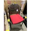 Image 2 : STACK OF 6 BRONZE CAST ALUMINUM OUTDOOR PATIO STACKING CHAIRS WITH RED CUSHIONS