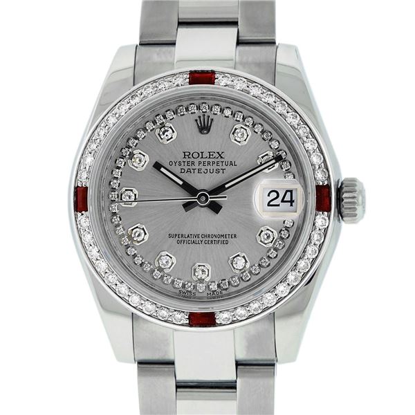 Rolex Womens Midsize 31mm Slate Grey String Diamond Datejust Wristwatch