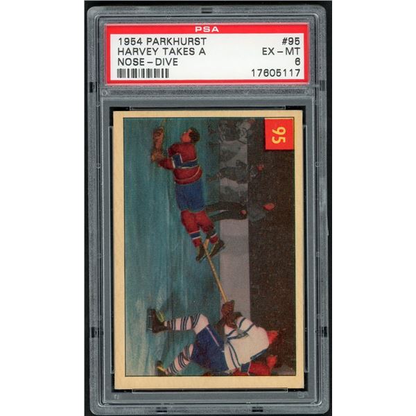 1954-55 Parkhurst #95 Harvey Takes a Nose Dive (PSA 6)