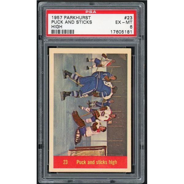 1957-58 Parkhurst #M23 Pucks and Sticks High (PSA 6)