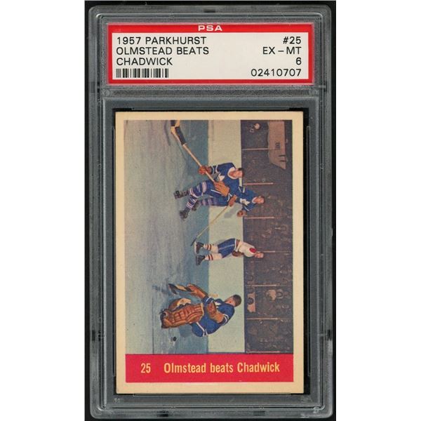 1957-58 Parkhurst #M25 Olmstead Beats Chadwick (PSA 6)