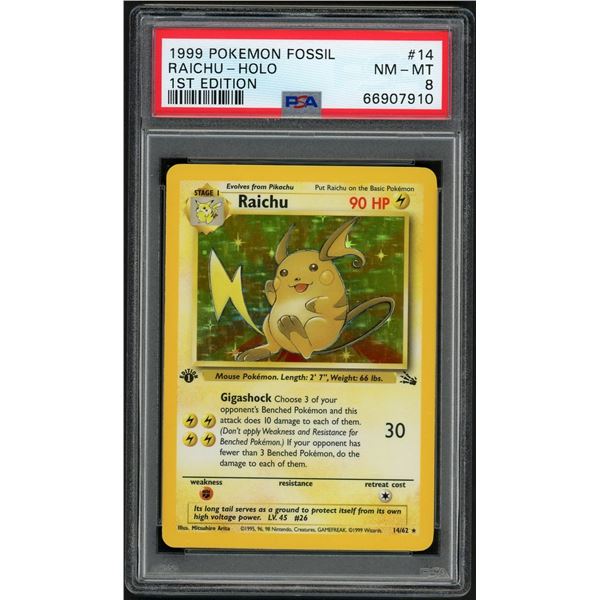 Pokemon: 1999 Raichu 1st Ed Fossil Holo (PSA 8)