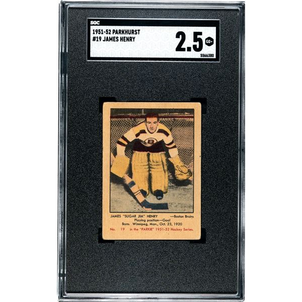 1951-52 Parkhurst #19 Sugar Jim Henry RC (SGC 2.5)