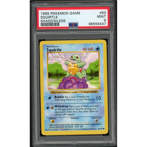 Pokemon: 1999 Squirtle Shadowless (PSA 9)