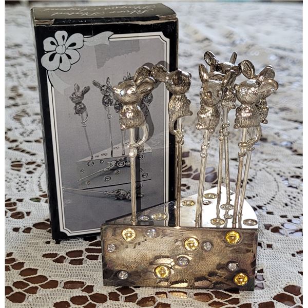 SILVERPLATED CHEESE PICKS WITH HOLDER IN BOX