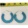 Image 1 : VINTAGE BLUE WOOD HOOP EARRINGS