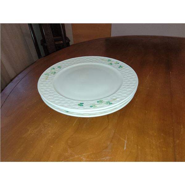 LOT OF 4 BELLEEK SHARMOCK DINNER PLATES READ DESCRIPTION