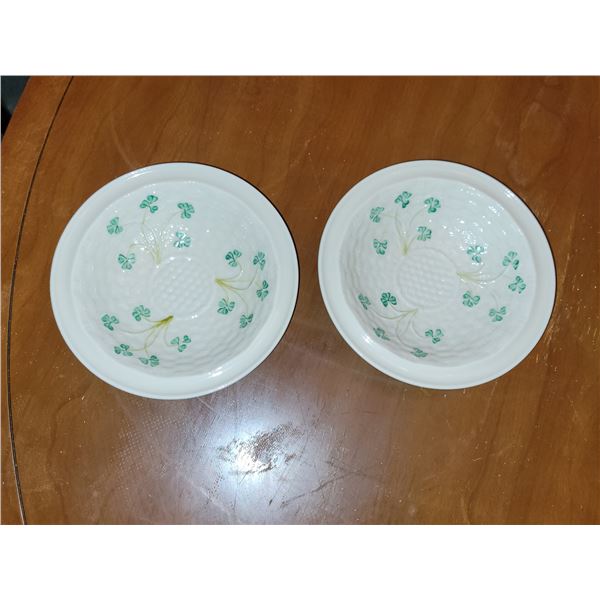 LOT OF 2 BELLEEK SHAMROCK BERRY DISHES 6.5