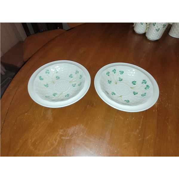 LOT OF 2 BELLEEK SHAMROCK BERRY DISHES 6.5