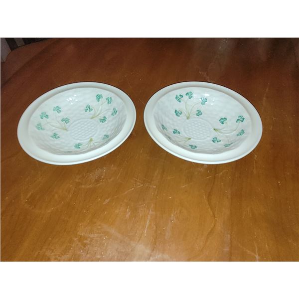 LOT OF 2 BELLEEK SHAMROCK BERRY DISHES 6.5