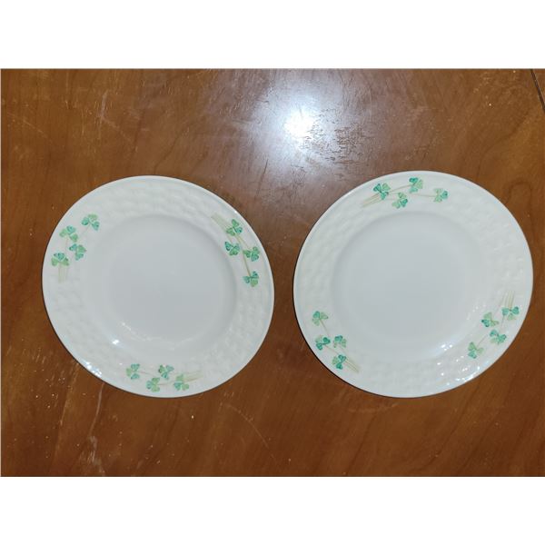 SET OF 2 BELLEEK SHAMROCK BREAD AND BUTTER PLATES