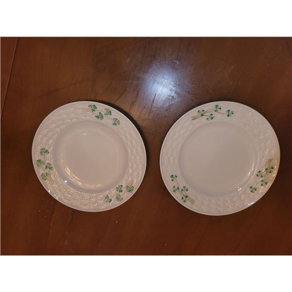 SET OF 2 BELLEEK SHAMROCK BREAD AND BUTTER PLATES