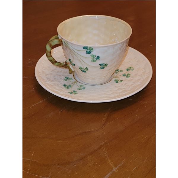 BELLEEK SHAMROCK CUP AND SAUCER SET