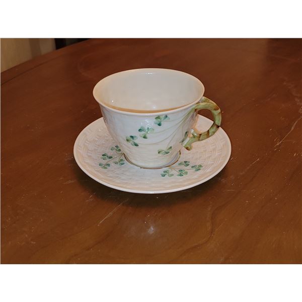BELLEEK CHAMROCK CUP AND SAUCER SET