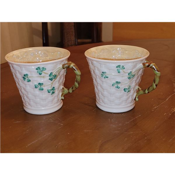 SET OF 2 BELLEEK SHAMROCK MUGS L/S