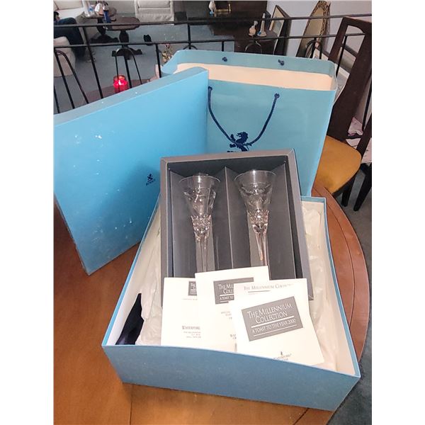 BIRKS WATERFORD CRYSTAL MILLENNIUM PEACE TOASTING FLUTES