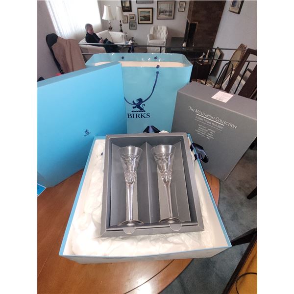 BIRKS WATERFORD CRYSTAL MILLENNIUM PEACE TOASTING FLUTES