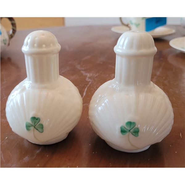 BELLEEK SHAMROCK SALT & PEPPER SHAKER SET