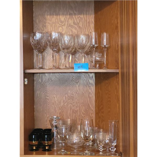 2 SHELVES OF CRYSTAL AND GLASSWARE WATERFORD?