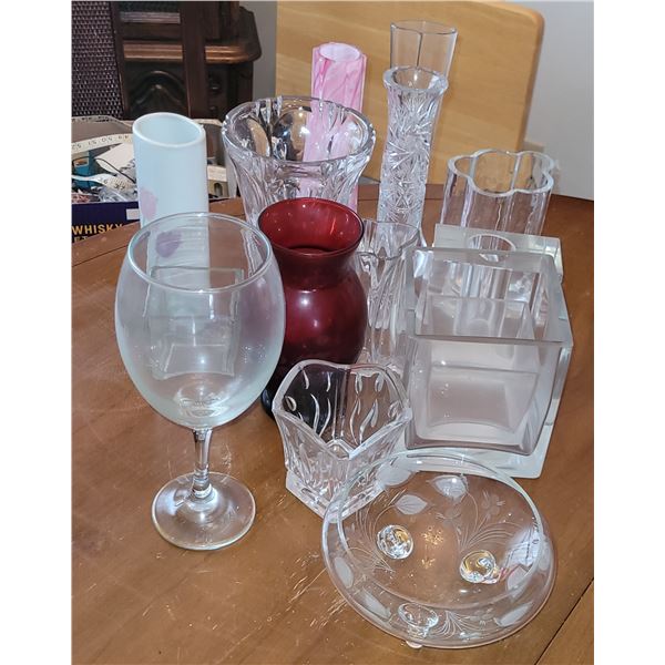 LARGE LOT OF CRYSTAL AND GLASS VASES