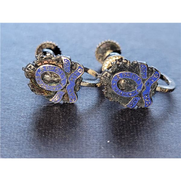 LADIES SILVER RCMP ENAMELED SCREW BACK EARRINGS