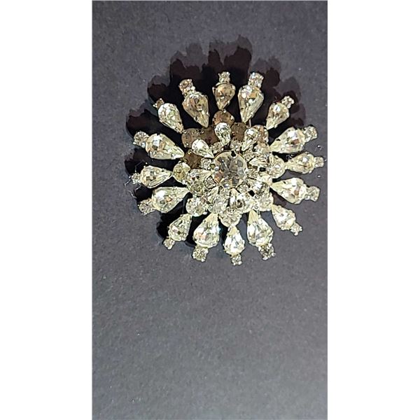 JAY FLEX STERLING CLEAR RHINESTONE BROOCH