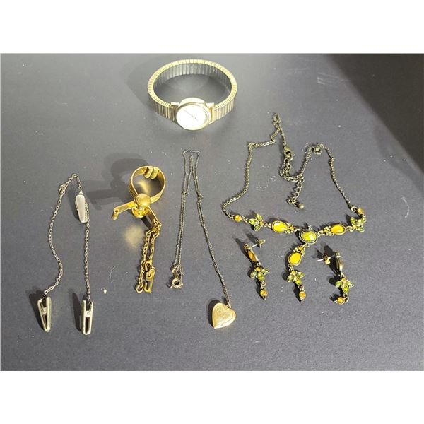 LOT OF VARIOUS COSTUME JEWELLERY WATCH AND MORE