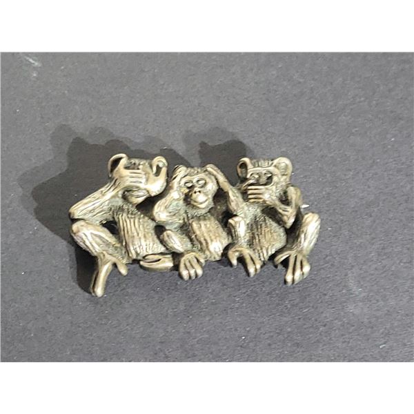 STERLING SILVER WISE MONKEY BROOCH
