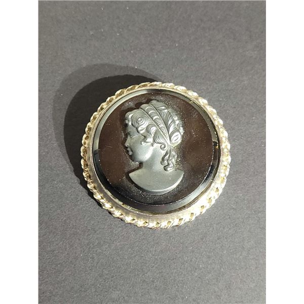 STUNING MARCASITE CAMEO BROOCH