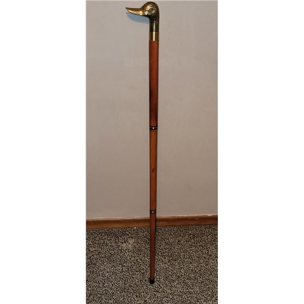 BRASS DUCK WOODEN CANE