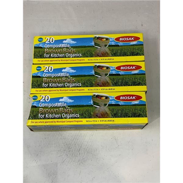 Biosak Compostable Brown Bags for Kitchen Organics (3 x 20)