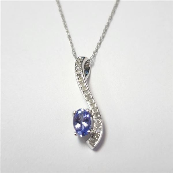 10K White Gold Tanzanite 18"(0.5ct) Diamond(0.2ct) Necklace (~length 18"inches) (~weight 1.62g), Sug