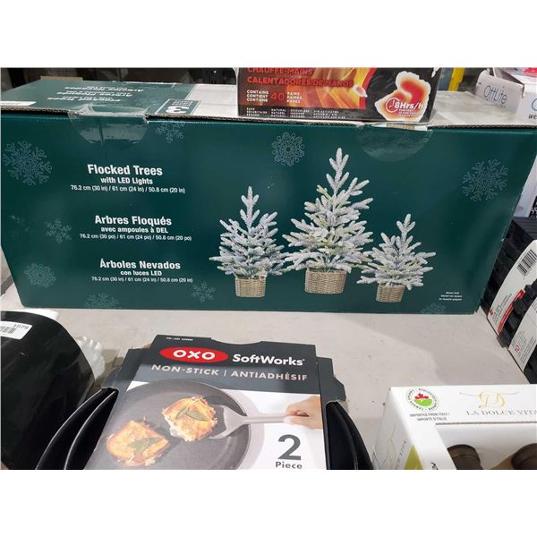 Flocked Trees With LED Lights Set Of 3