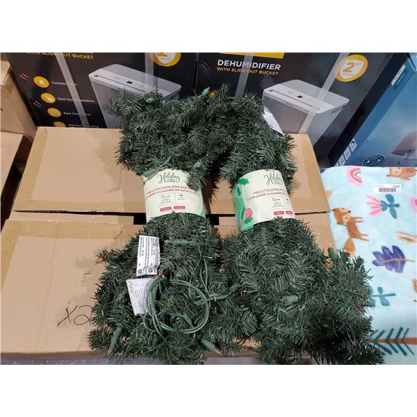 NEW Holiday Living Pre-Lit Ellston Pine Garland indoor/outdoor 9ft length LOT of 2