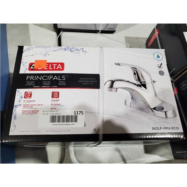 NEW Delta Principals Single Handle Centerset Chrome Finish, some damage to box as seen in pictures