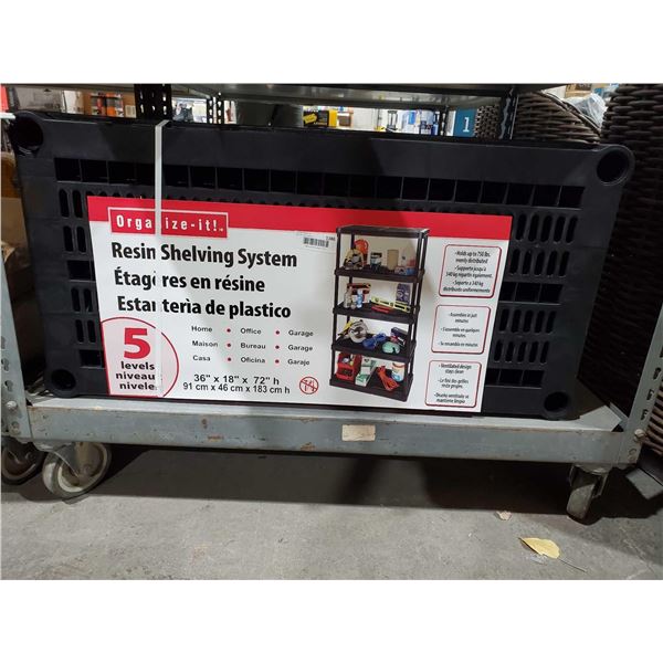 Organize It 5 Tier Resin Shelving System - Minor Damage to one corner as seen in photos.