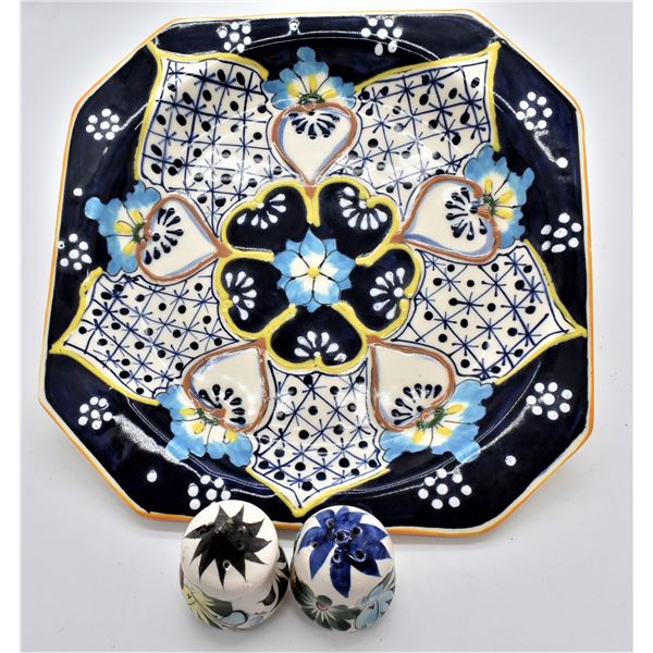 Large Mexican Pottery Bowl, Salt & Pepper Shakers