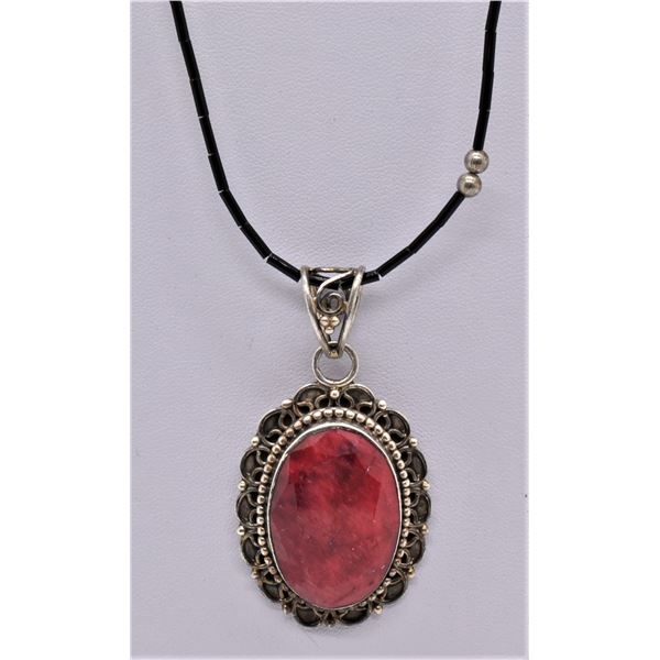 Sterling Faceted Dyed Ruby Stone Pendant Necklace