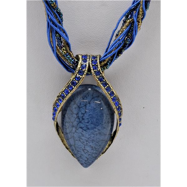 Brass, Bead, and Rhinestone Pendant Necklace