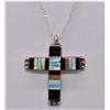 Image 1 : Zuni Sterling Inlay Cross Pendant Necklace