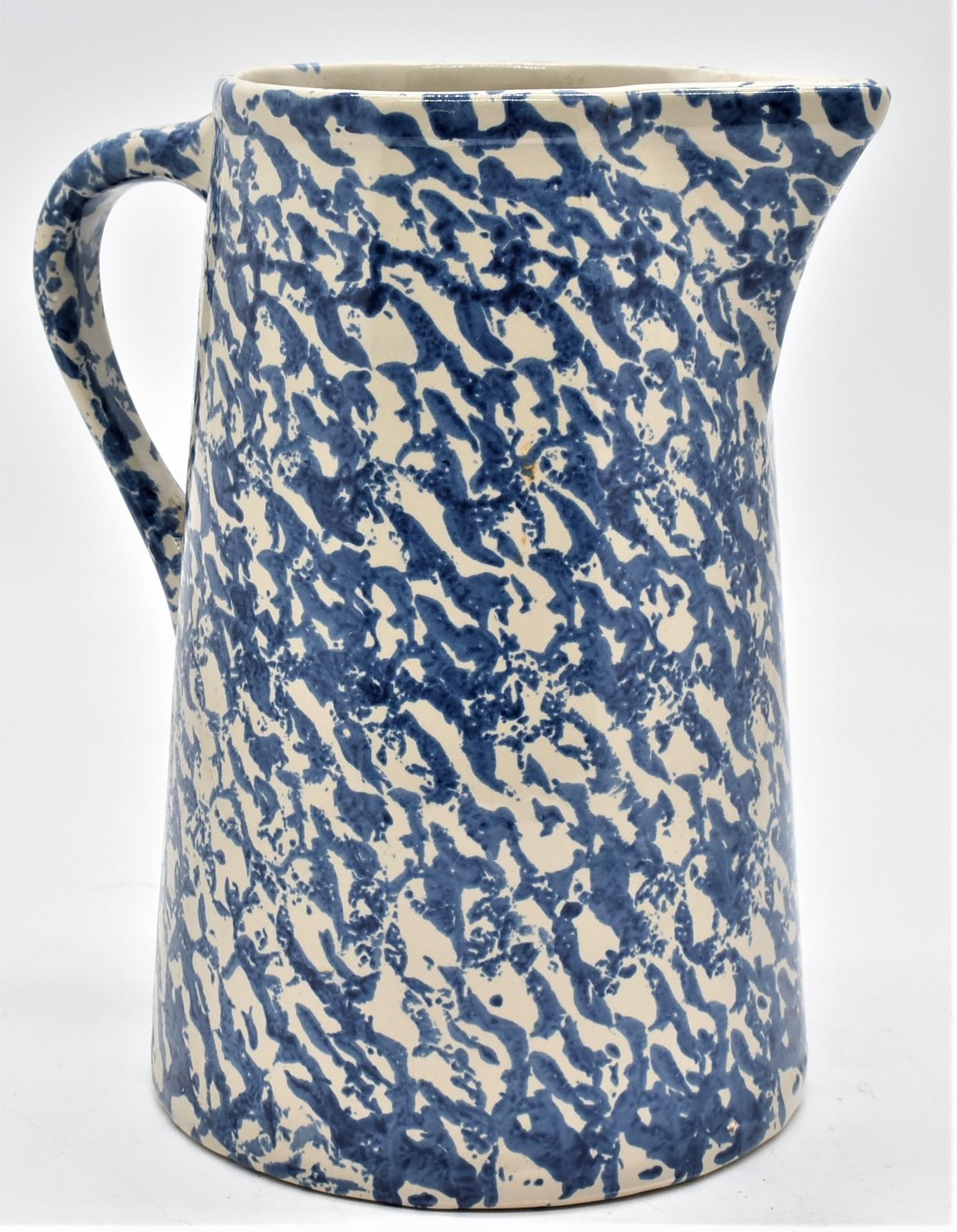 Antique Blue Spongeware Pottery Pitcher