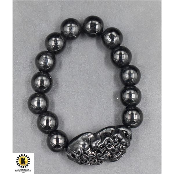 #127-BLACK OBSIDIAN 12MM /8" BRACELET