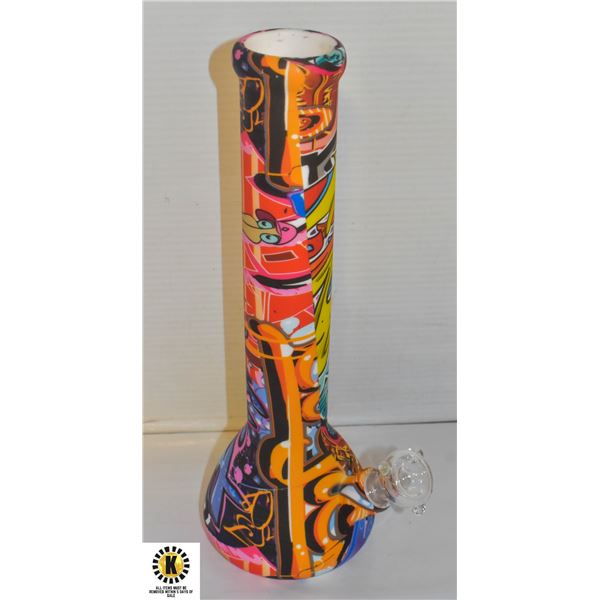 NEW SILICONE 14" TALL GRAFFITI STYLE BEAKER BONG