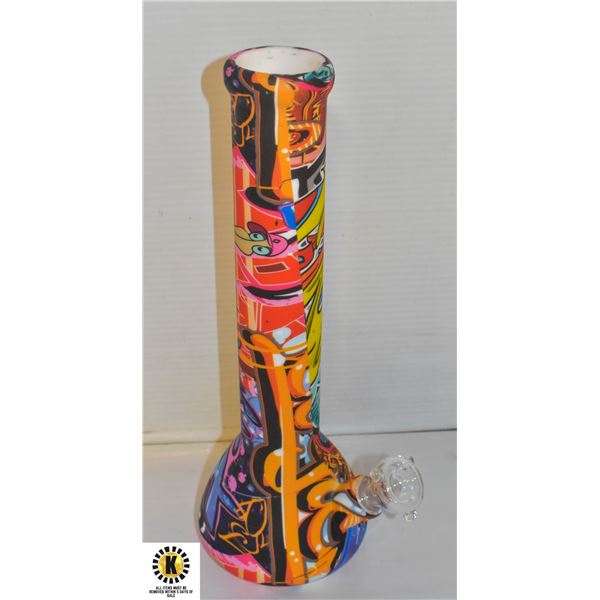 NEW SILICONE GRAFFITI STYLE BEAKER BONG WITH STEM