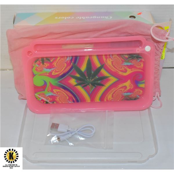 NEW PINK CANNABIS LEAF THEMED LED ROLLING TRAY