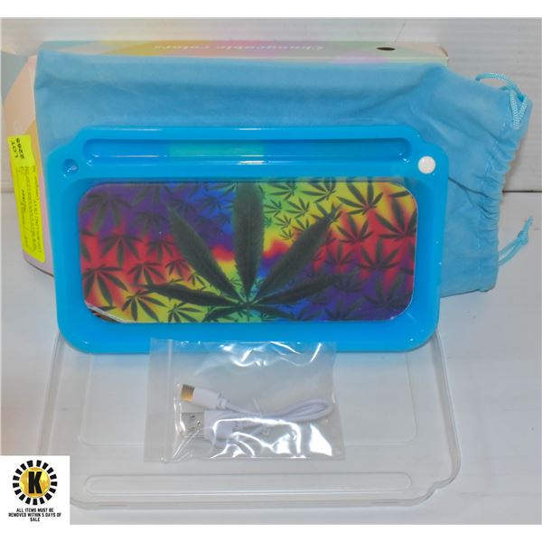 NEW BLUE CANNABIS LEAF THEMED LED ROLLING TRAY