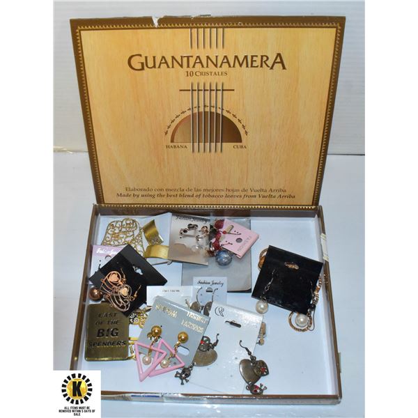 GUNATANAMERA CIGAR BOX FULL OF NEW EARRINGS